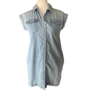 Calvin Klein Women Denim Shirt Dress 12/14 Midi Sleeveless Casual Cowgirl Rodeo